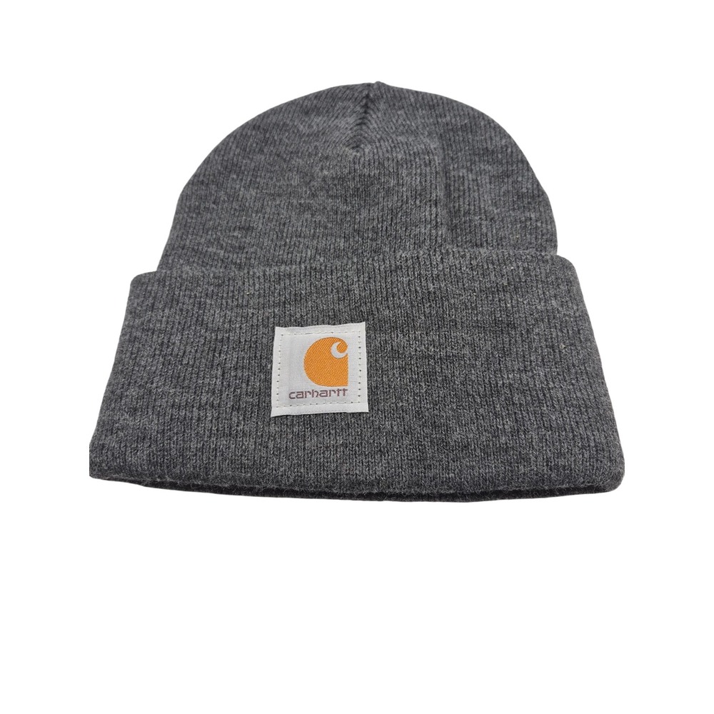 Carhartt Knit Beanie Hat Gray‎ Cuffed Logo Patch Men's